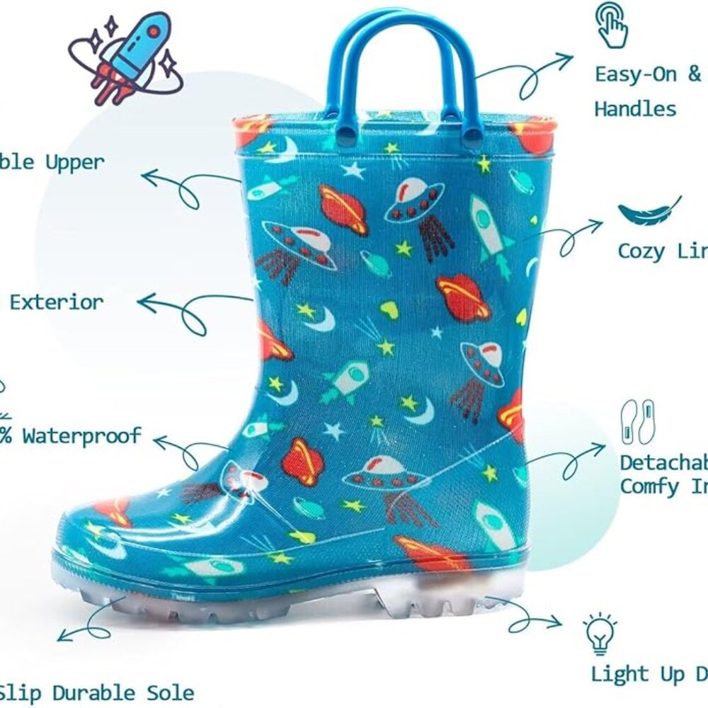 EUXTERPA Kids Toddler Light Up Rain Boots - Picture 2 of 6